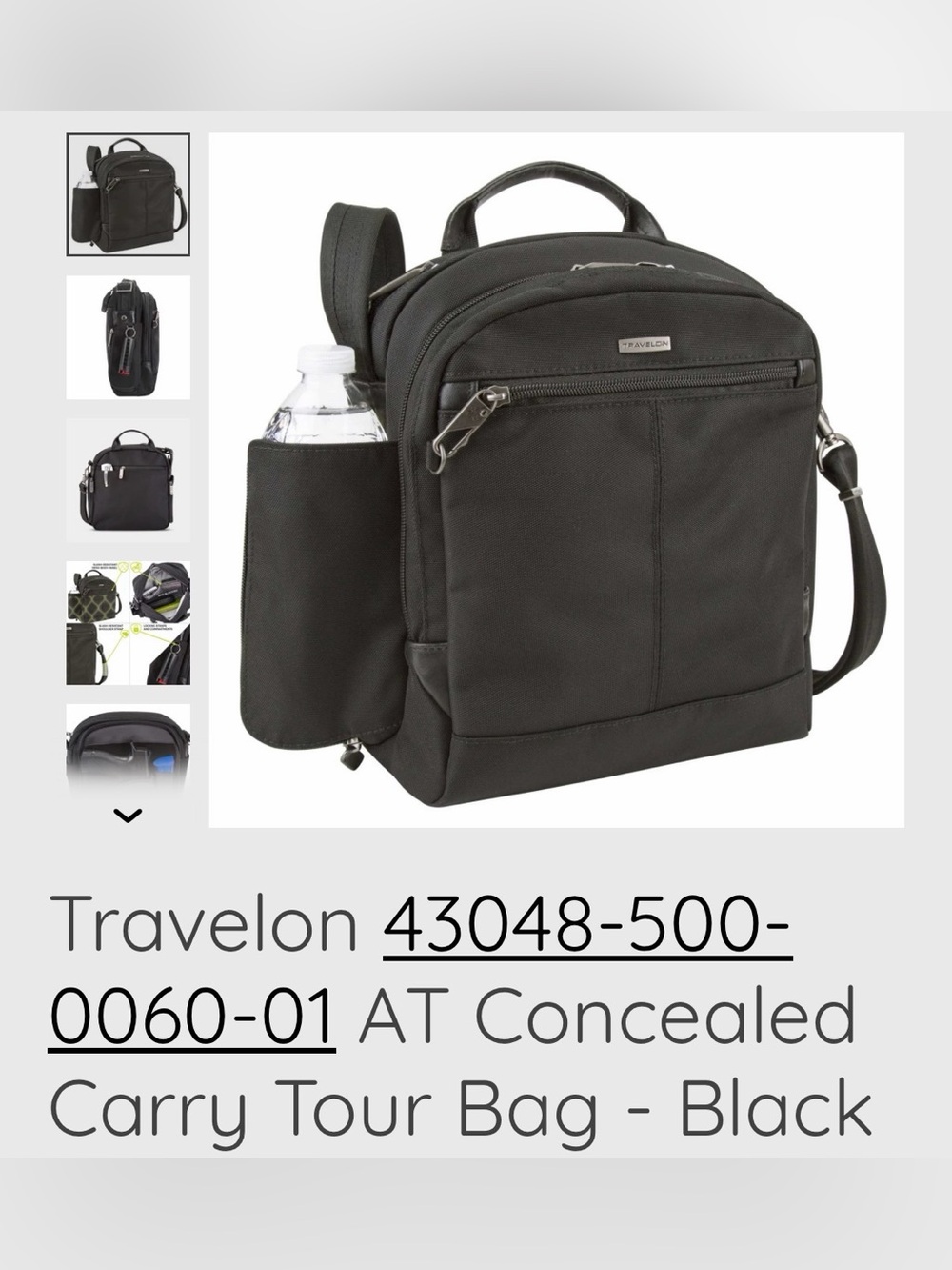 Travelon Black Compact Crossbody Messenger with Concealed Carry Pocket